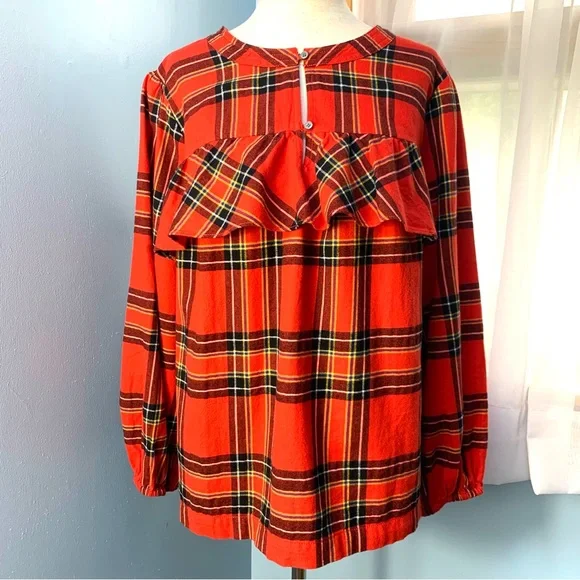 J. Crew Ruffle Popover Top in Festive Plaid - Picture 2 of 9